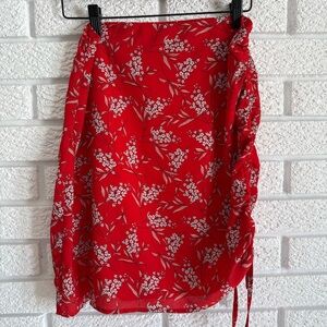 Sage Red Floral Mini Skirt